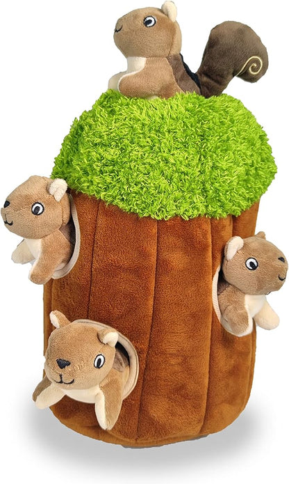 Glow Pups Squirrel in Tree Hide and Seek Plush Squirrel Inside Trunk Interactive Burrow Dog Toy for Small and Medium Size Dogs, Tree with Squirrels