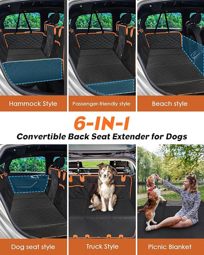 Back Seat Extender for Dogs- Dog Car Seat Cover for Back Seat Bed for Car Travel Bed with Mesh Window and Storage Pocket, Supports 330LB Waterproof Dog Hammock for Car, SUV, Truck