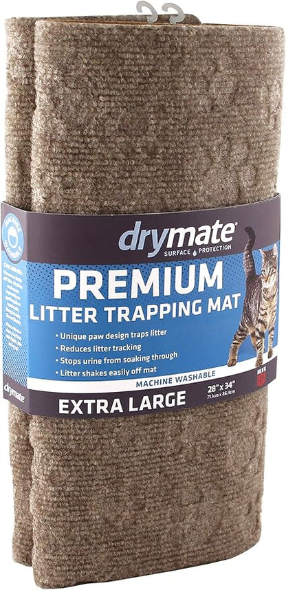Drymate Cat Litter Box Mat, Litter Trapping Mat, Waterproof, Urine-Proof, Absorbent, Machine Washable, Soft on Paws, Contains Mess, Protects Floors, Kitten Supplies, Tan, 28x34 XL