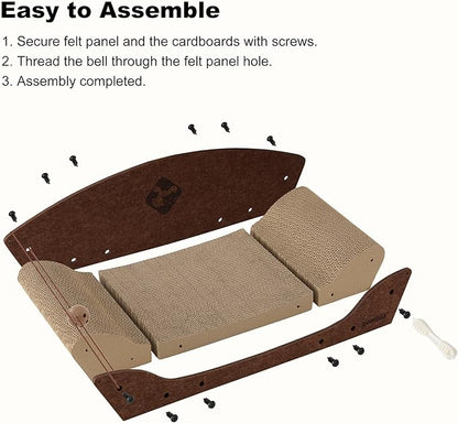 2 Pack 26'' Cardboard Cat Scratcher Bed - Large Scratcher Couch for Indoor Cats, Orthopedic Scratching Board, Lounger Scratching Couch with Bells