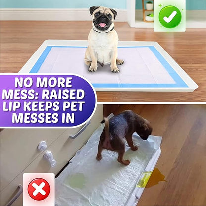 TidyFriend Dog Pee Pad Holder Tray Fits for 28” x 34” Wee Wee Pee Pads - Stable Grip, Raised Edges, Quick-Wipe Silicone Surface Dog Potty Tray Holder for Indoor Flooring Protection (White)