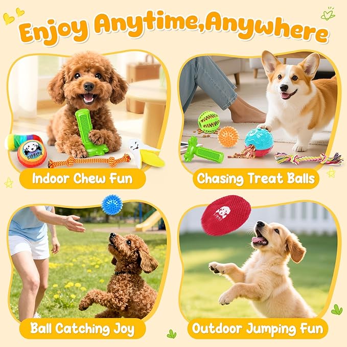 KIPRITII 25 Pack Various Dog Toys Set – Ideal for Teething, Entertainment & Interactive Play, Includes Puppy Toys, Rope Toys, Treat Balls and Squeaky Dog Toys