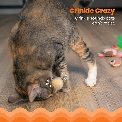 Catstages Purrsecco & Cupcakes Cat Toys, 6-Pack Catnip Toys with Feathers, Crinkle & Mesh, Multicolored