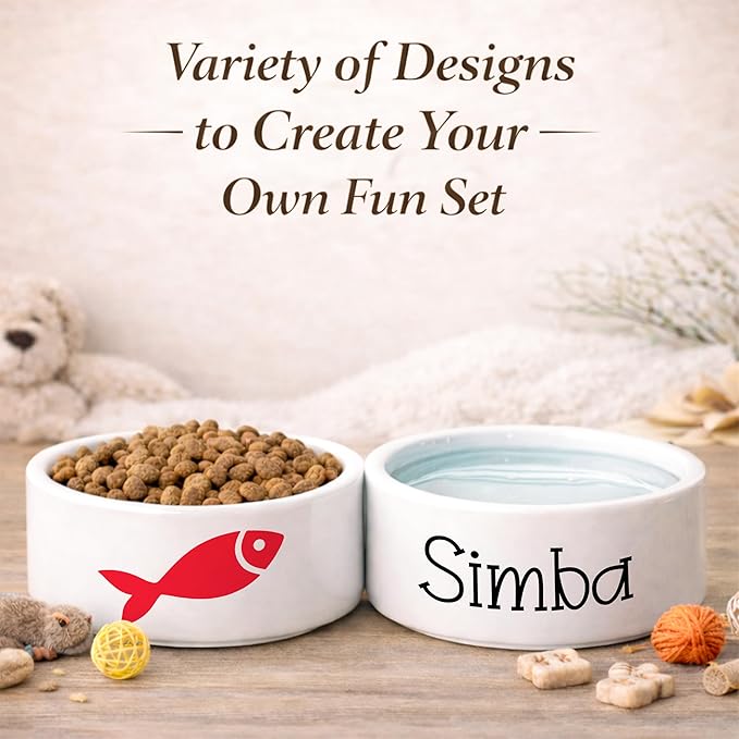 Custom Cat Bowl | Personalized Food & Water Dish with Name | Microwave & Dishwasher Safe Ceramic Pet Feeding Bowl for Kitty | Gift Idea for New Kitten Owners | White – Small