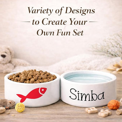 Custom Cat Bowl | Personalized Food & Water Dish with Name | Microwave & Dishwasher Safe Ceramic Pet Feeding Bowl for Kitty | Gift Idea for New Kitten Owners | White – Small