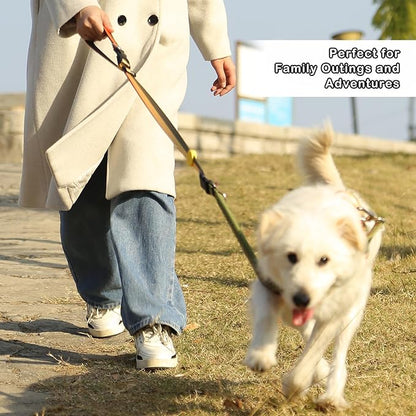 EVERKING 6-in-1 Hands-Free Dog Leash, Adjustable Elastic Reflective Nylon, Dual-Handle Shock Absorbing, 6 Feet, for Small to Large Dogs 30-150lbs (Golden Olive)