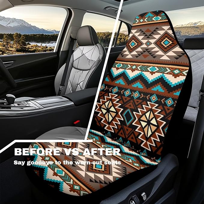 Southwest Aztec Car Seat Covers Waterproof Front Seat Covers 2 Pcs Easy Installation Breathable Front Seat Cover Protection Interior Accessories Universal for Auto Truck Van SUV