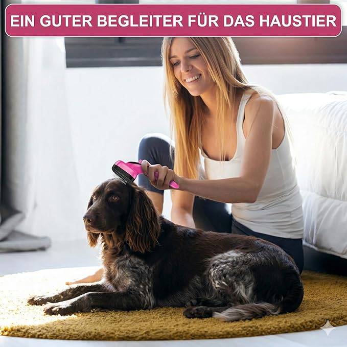 Self Cleaning Slicker Brush for Dog, Cat, Skin Friendly Shedding & Grooming Tool for Long and Short Haired Pets, Easy Clean Retractable Bristles, Pink