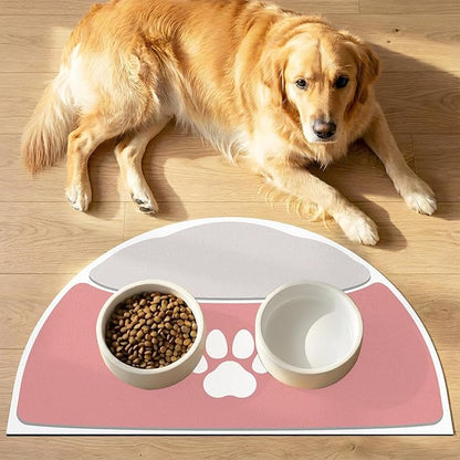 Dog Food Mat Half Round - 28''x17'' Absorbent Mat for Dog Water Bowl, Extra Large Pet Food Mat for Multiple Pets Families, Pet Water Mat Protect Floor, Fit with Automatic Feeders & Double-Bowl