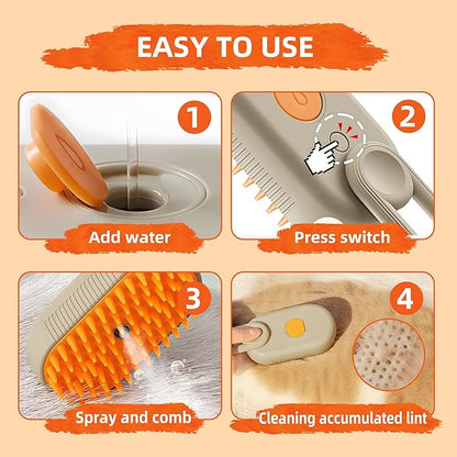 Cat Steam Brush for Shedding, 2025 New 3 in 1 Cat Brushes for Indoor Cats, Pet Steam Groomer Comb, Hair Water Brush Hair Removal Comb for Cats Dogs (Khaki+White)