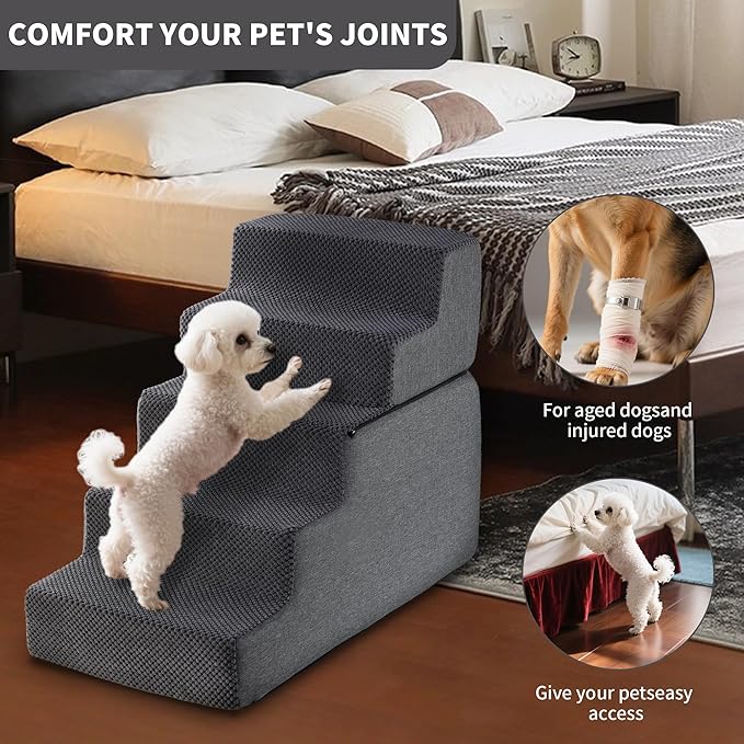Dog Stairs for Small Dogs & Cats 22.5" H, 5-Step Non-Slip Dog Steps for Bed, Sofa and Chair, Pet Stairs with High Density Foam, Grey