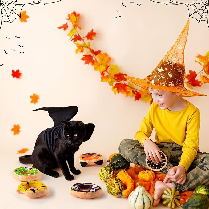 L1rabe Spring Catnip Cat Toys - 5Pcs National Pet Day Donut Catnip Stuffed Kittens Supplies, Pumpkin Bat Spider Dessert Pet Toys, Fun Cats Chew Bite Teething Tool Catmint Birthday Interactive Supplies