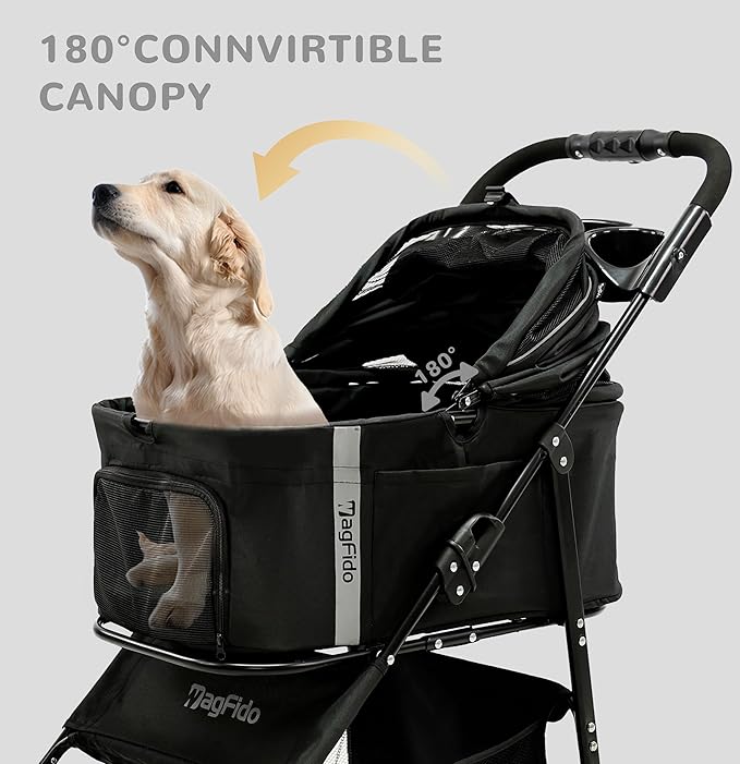 Pet Stroller with Removable Carrier, 3 in 1 Stroller for Dogs, Pet One-Click Foldable Pet Stroller with 4 Wheel, Small Dog Stroller Holds up to 33 lbs, Cup Holder, Cat Stroller, Black