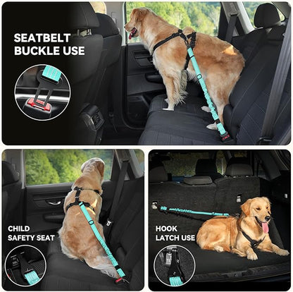 Pawaboo 2Pack Dog Seatbelt for Car, 3-in-1 Dog Car Seat Belt, Shockproof Dogs Tether with Buckle & Hook Latch, Adjustable Reflective Dogs Cars Leash with 360° Lockable Buckle, Lake Blue + Black
