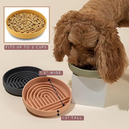Should We Go? Slow Feeder for Dogs & Puppies, The Slowdown Bowl Silicone Slow Eating, Modern Lick Mat Design, Reduces Gulping, Fits 2 Cups, 7.5” Across x 1.5” Tall, Mealtime Challenge, Medium-Honey