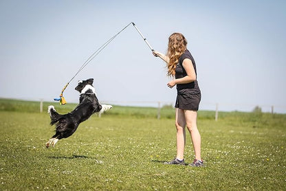 YES4QUALITY Flirt Pole for Dogs - Safe & Strong for Large Breeds with Non-Bungee Cord - Spring Pole for Tug of War, Interactive Play & Puppy Training - Heavy Duty Teaser Wand for Outdoor Exercise
