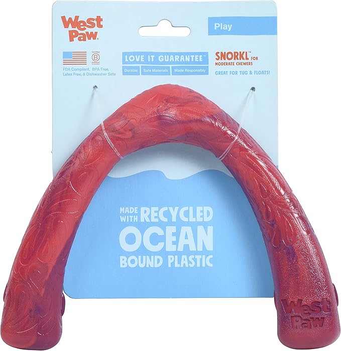 WEST PAW Seaflex Snorkl Dog Tug Chew Toy for Moderate Chewers, Made in USA, 8.25" Large, Hibiscus