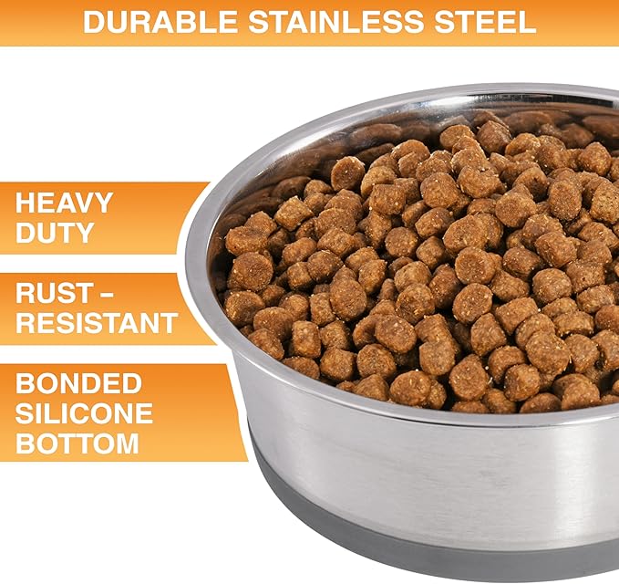 Neater Pet Brands Stainless Steel Dog Bowls with Non-Slip Rubber Bottom – Set of 2, 6 Cup (48 oz), Gray - Heavy Duty Metal Dog Bowl, Dishwasher Safe, Food or Water Bowl, Ideal for Large Dogs
