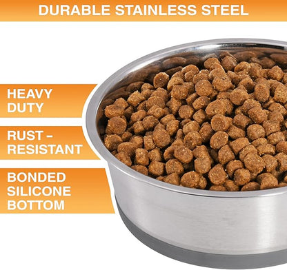 Neater Pet Brands Stainless Steel Dog Bowls with Non-Slip Rubber Bottom – Set of 2, 8 Cup (64 oz), Gray - Heavy Duty Metal Dog Bowl, Dishwasher Safe, Food or Water Bowl, Ideal for Large Dogs