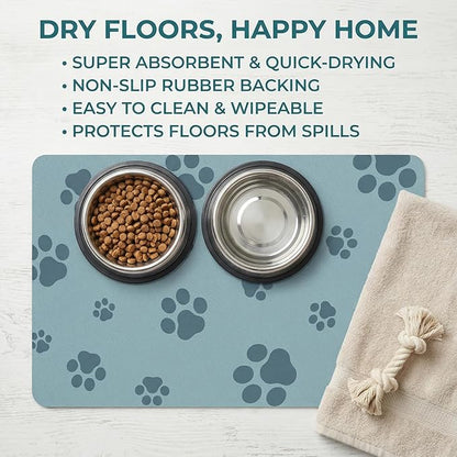 Pet Feeding Mat Dog Cat Food Mat Absorbent No Stains Quick Dry Rubber Bottom Anti-Slip Water Bowl Mats Easy to Clean for Indoor Pet Placemats Water Dispenser Mat