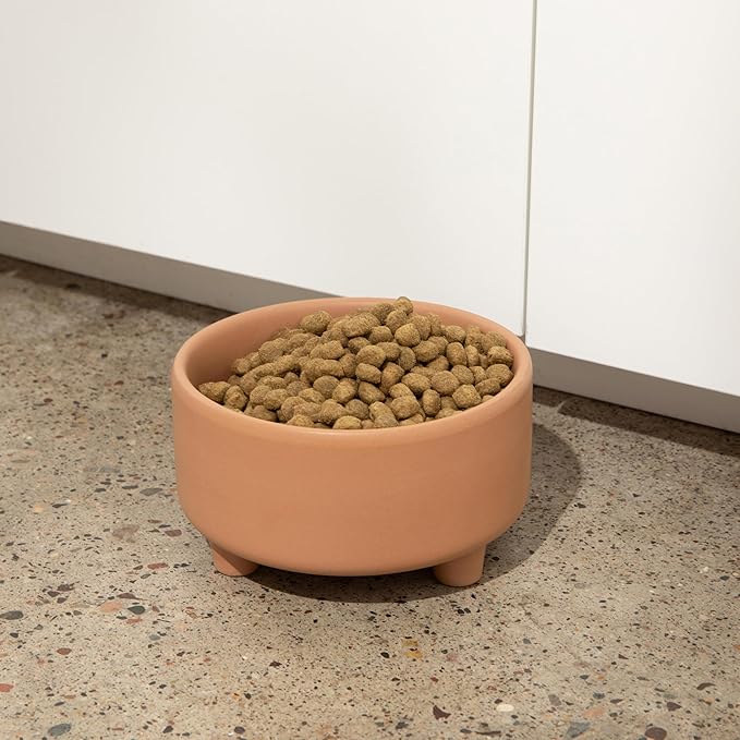 Waggo Uplift Ceramic Dog Bowl for Small Medium and Large Breeds - Heavyweight and Durable Pet Food and Water Dish Crock, Dishwasher Safe, Modern, Elevated Feeder (Clay, Small)