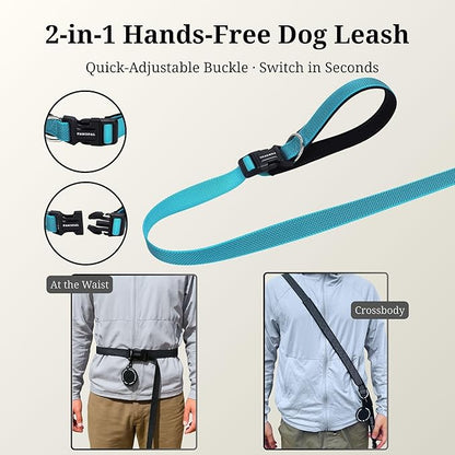 8FT-10FT Hands Free Dog Leash - Adjustable Waist/Crossbody 2-in-1 Belt with Shock-Absorbing, Traffic Handle & Reflective for Hiking, Canicross & Active Lifestyles (Sky Blue)