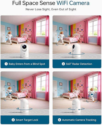 FOSCAM 4K Indoor Camera, Full Space Sense WiFi Camera with 360° Radar Auto-Tracking Baby Monitor & Pet Camera - No-Blind-Spot View, One Touch Call, Human/Motion/Sound Detection, Compatible with Alexa