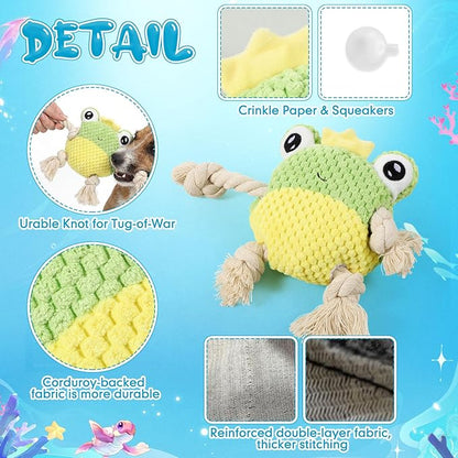 5 Pack Ocean Dog Toys Rope Plush Interactive Squeaky Rope Tug of War Dog Toys for Small Medium Large Dogs