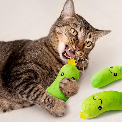 MALLMALL6 Pickle Catnip Cat Toys - 5Pcs Indoor Kitten Chew Bite Kick Cucumber Catmint Interactive Toys for Cat Lover Gifts, Kitty Boredom Relief Supplies with Cute Expression for Pet Birthday Presents