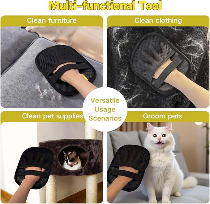 Pet Hair Removal Glove for Cats and Dogs - Upgraded Five-Finger Electrostatic Reusable Magic Brush, Washable Pet Hair Removal Tool for Laundry, Clothing, Couch, Carpet & Car Seat