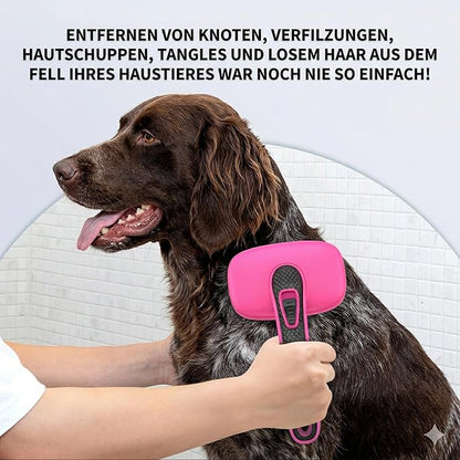 Self Cleaning Slicker Brush for Dog, Cat, Skin Friendly Shedding & Grooming Tool for Long and Short Haired Pets, Easy Clean Retractable Bristles, Pink