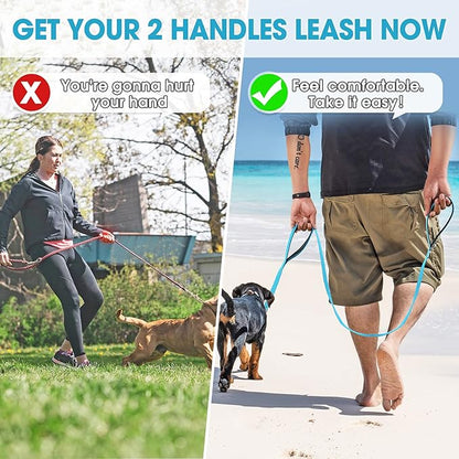BAAPET Two Handle Dog Leash, Dual Soft Padded Handles with Traffic Control Handle Leash for Small Medium or Large Dogs (3/4'' x 5 FT, Blue)