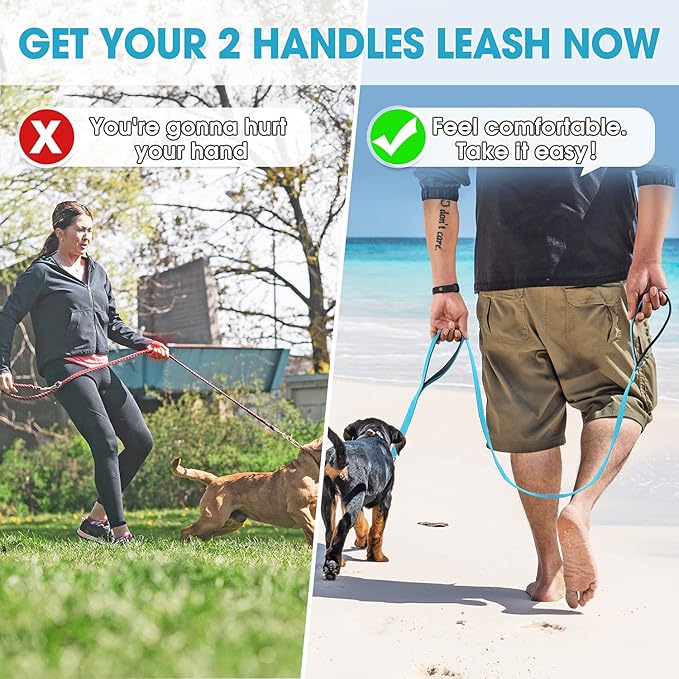 BAAPET Two Handle Dog Leash, Dual Soft Padded Handles with Traffic Control Handle Leash for Small Medium or Large Dogs (1.0'' x 5 FT, Blue)