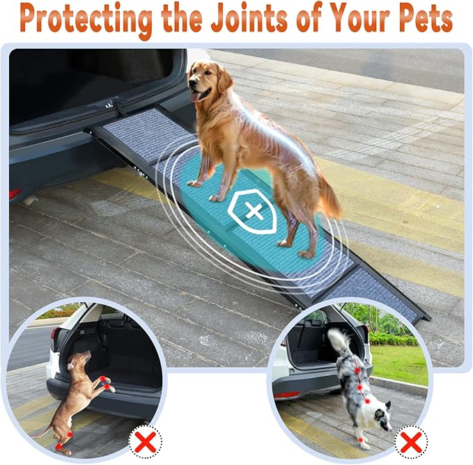 71" X-Long Dog Ramp for Car, Foldable Dog Ramps for Large Pets, Portable Dog Ramp for Truck, 17" Wide Dogs Car Ramp with Non-Slip Rug Surface, Pet Ramps for Large Dogs Up to 250LBS for SUV Truck-XL