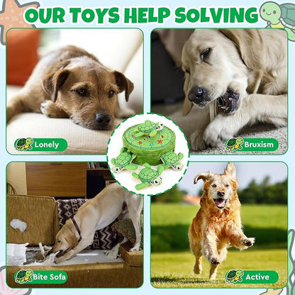 Hide and Seek Squeaky Dog Plush Toy Carrot and Bunny Set, 5 Pack Dog Puzzle Toys for Training and Cleaning, Interactive Tough Dog Toy for Small Medium Dogs,Turtles