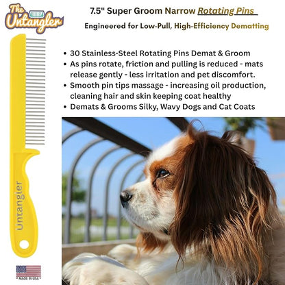 Super-Groom Combs with Smooth Rotating Teeth for Painless Mat Removal (30 Fine-Spaced Teeth, Sun Yellow)