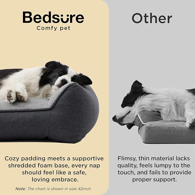 Bedsure SupportMax™ XL Pro Orthopedic Dog Beds Large Sized Dog - As Seen on TV Extra Thick Supportive Dogs Couch with Waterproof Washable Cover, Extra Large Comfort Pet Sofa with Sherpa, Grey, 45"