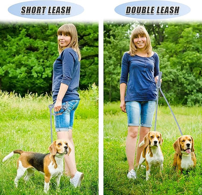 Mile High Life Hands Free Dog Leash, Crossbody Waist Leash with Genuine Leather Connection, Multifunctional Adjustable Slip Lead for Dog Walking Running (Blue Gray, 8FT)
