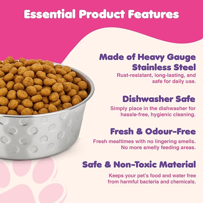 Heavy Gauge Stainless Steel Dog Bowls | Cat Bowls (Pack of 2) - Anti Skid Dog Water Bowl | Cat Water Bowl - Dishwasher Safe - 40 Oz - 1200 ml - 17 cm Diameter (Elegant Candy Dots)