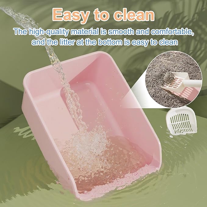 Cat Litter Box with High Sides Anti-Splashing for Indoor Cats Low Entry Kitty Litter Boxes (Pink)