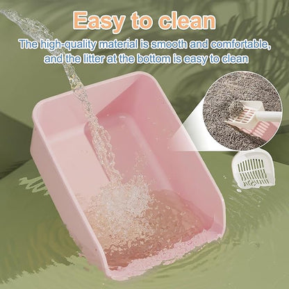 Cat Litter Box with High Sides Anti-Splashing for Indoor Cats Low Entry Kitty Litter Boxes (Pink)