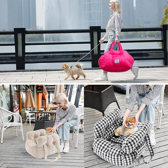 Dog Car Seat for Small Dogs, Portable Puppy Car Seat of Easy Installation, Fashionable Pet Carrier Bag with Large Pockets, Machine Washable Dog Booster Seat (Grey)