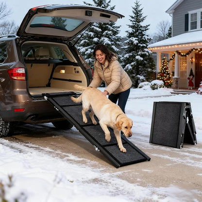 GarveeLife 63 in Long Dog Ramp for Cars, 20 in Wide Folding Pet Ramp for Large Dogs with Non-Slip Surface Portable Dog Car Ramp for SUV Car & Truck, Outdoor Dog Ramp Up to 250 LBS