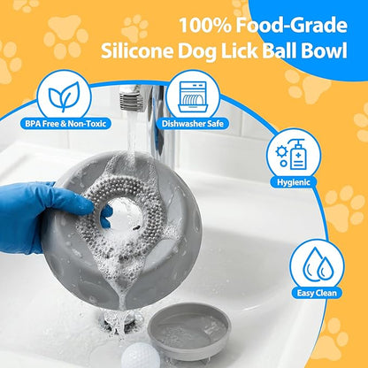 Homgaty Slow Feeder Dog Bowls for Liquid Treat, Dog Lick Bowl Anti-Slip Entertained Ball-in Bone Broth Dog Lick Bowl, Lick Toy for Large Medium Small Pet Breeds Dietary (Gray)