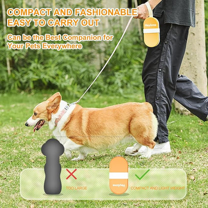 2-in-1 Dog Bowl & Water Bottle, Large Food Container for Dog Treats, Steak, Sticks, Bars - Portable Pet Dispenser for Hiking, Travel (Yellow)