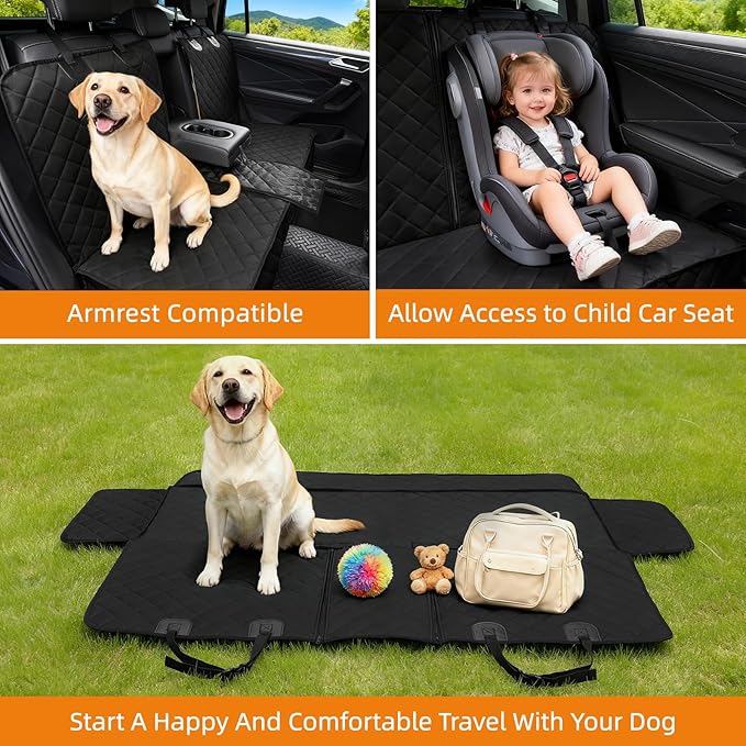 Dog Car Seat Cover for Back Seat - Waterproof Pet Seat Protector with Non-Slip Backing, Universal Fit for Most Cars, SUVs, and Trucks (Black-3,Standard（49" W x 54" L）)