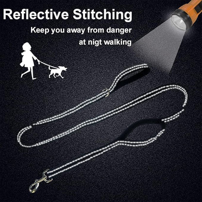 Dual Padded Handle Walking And Training Standard Leashes For Large Dogs With Reflective Stitching,360° Rotatable Heavy Duty Metal Buckle,D-Ring,Durable Nylon,6Ft Long For Big Dogs Over 70 Pounds Black