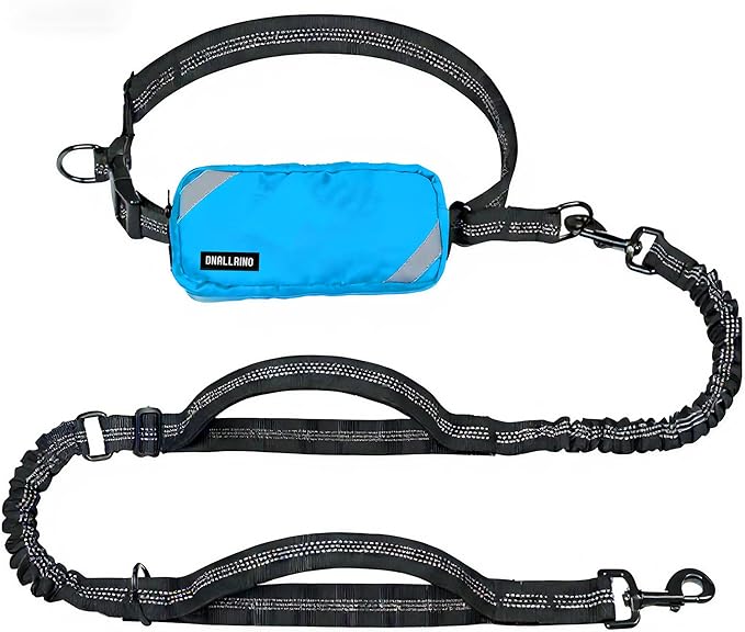 Hands Free Dog Leash with Waterproof Pouch, Adjustment Bungee Leash with Dual Soft Padded Handles for Hiking, Walking, Jogging and Running Your Dogs(Blue)