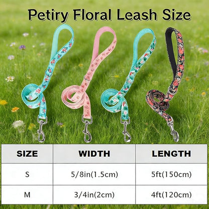 Green Floral Print Dog Leash - 5 Feet Durable Nylon Leash for Small & Medium Dogs, Lightweight Walking Leash (S Green Floral)