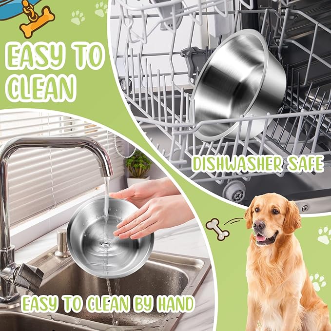 Yahenda 6 Pcs Stainless Steel Metal Dog Bowls Bulk Replacement Basic Thickened Pet Bowls for Small Medium Large Dogs, Dishwasher Safe(6.9 Inch)